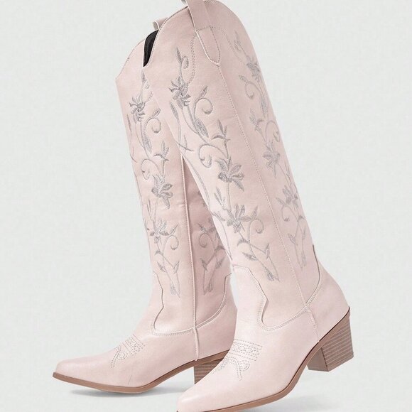 Pink Women's Butterfly Wing Embroidery Western Boots - Picture 1 of 5